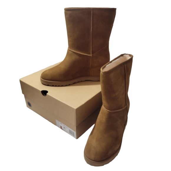 UGG Shoes - UGG CLASSIC FEMME SHORT BOOTS CHESTNUT COLOR SUEDE UPPERS SLEEK WEDGE HEEL